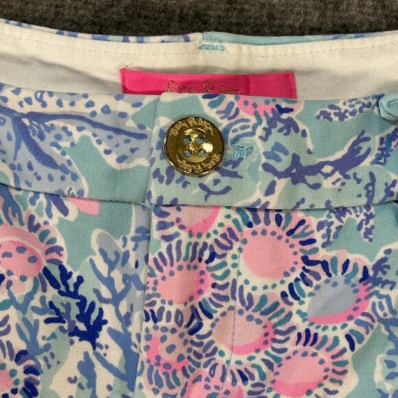 Lilly Pulitzer Shorts Womens 0 Blue Pink Coral Reef Print Summer Beach Resort - Picture 2 of 6